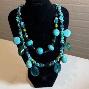 Turquoise Beaded Necklace‎ Chunky Statement Bohemian Fashion Jewelry
